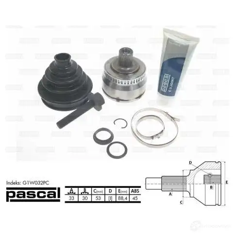 Шрус приводного вала, комплект PASCAL g1w032pc 3859302 7Y0SJP F 5900427418202 - Изображение 1