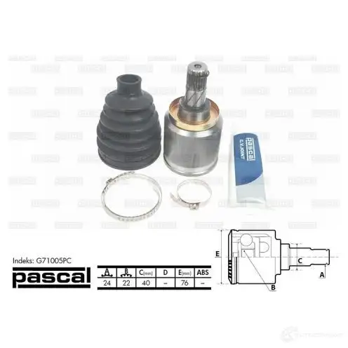 Шрус приводного вала, комплект PASCAL g71005pc WX 8AQ 3859691 5900427403437 - Изображение 1