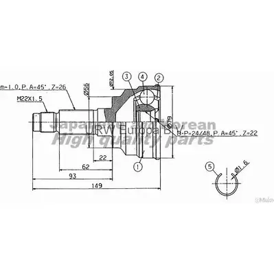 Шрус граната ASHUKI MA-1E0I ME B1HT 3049504 9MVLA5 изображение 0