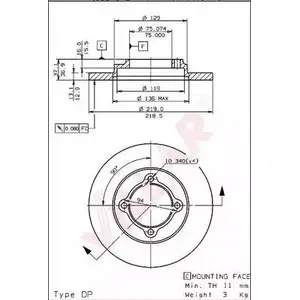 Тормозной диск VILLAR 628.1357 3103240 Q3V4Y3U FB SST изображение 0