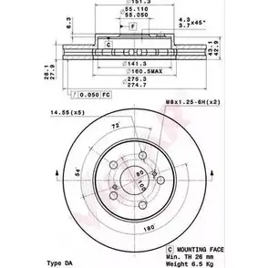 Тормозной диск VILLAR 3103948 94L 2CCE 1F4TDPX 628.2189 изображение 0