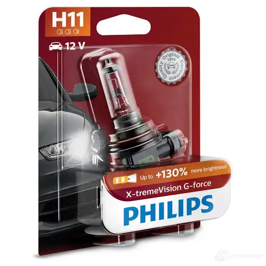 Лампа галогеновая H11 X-TREMEVISION G-FORCE 55 Вт 12 В PHILIPS 1439691451 4JGZ A 12362XVGB1 - Изображение 1