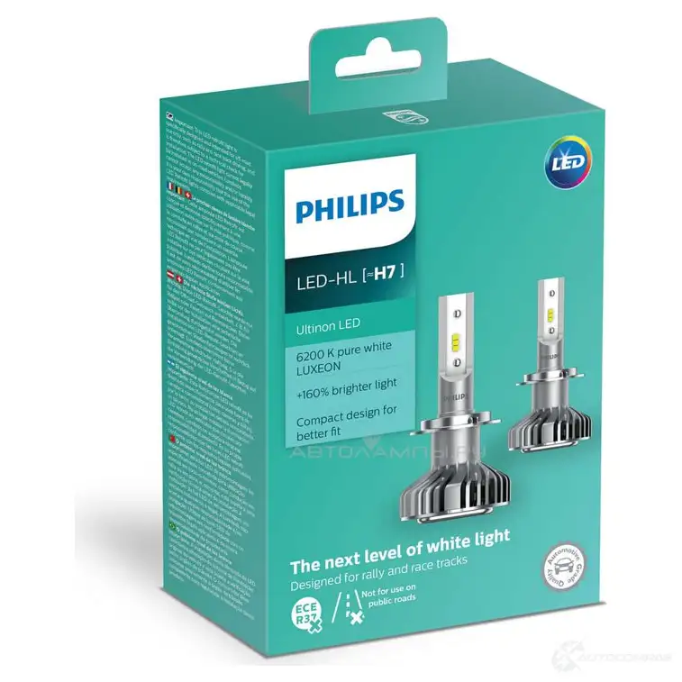 Лампа светодиодная H7 ULTINON LED 14 Вт 12 В 6200K PHILIPS CK7ZR O9 11972ULWX2LP6T10 1439693705 изображение 0