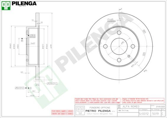 Тормозной диск PILENGA 5019 ZQ6TQ P 2363171 изображение 0