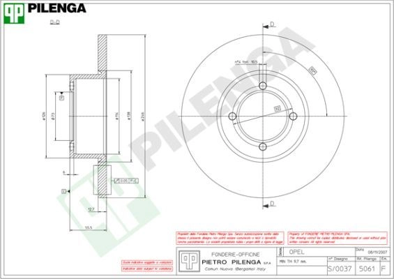 Тормозной диск PILENGA 5061 2363208 HP CPIH изображение 0