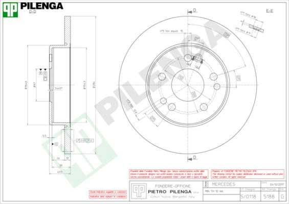 Тормозной диск PILENGA 5188 2363298 V6 L1NV8 изображение 0