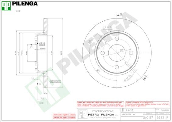 Тормозной диск PILENGA 5222 GD9 EMA 2363319 изображение 0