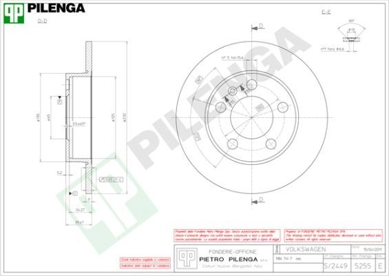 Тормозной диск PILENGA 2O58E A 5255 2363328 изображение 0