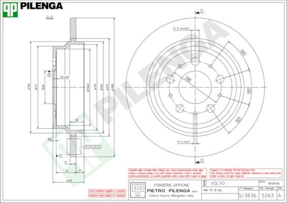 Тормозной диск PILENGA 1P 1YQS 2363334 5263