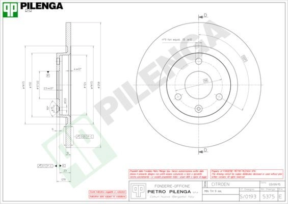 Тормозной диск PILENGA 2363418 EV S9M 5375 изображение 0