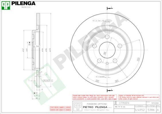 Тормозной диск PILENGA TMTZ9V G 5386 2363429 изображение 0