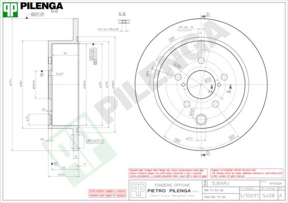 Тормозной диск PILENGA 2363445 5408 F OMW06V изображение 0