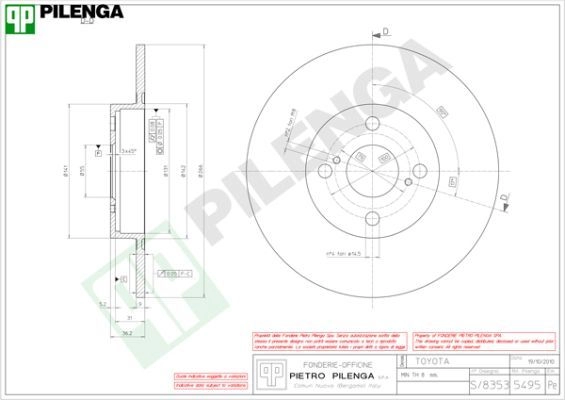 Тормозной диск PILENGA 5495 I6SK F6 2363499 изображение 0