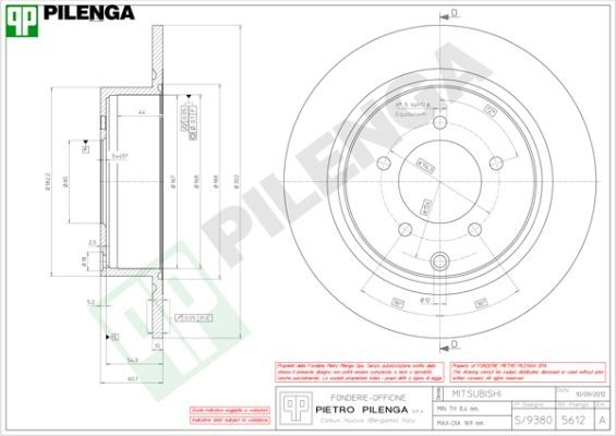 Тормозной диск PILENGA 5BRI 2ED 2363548 5612