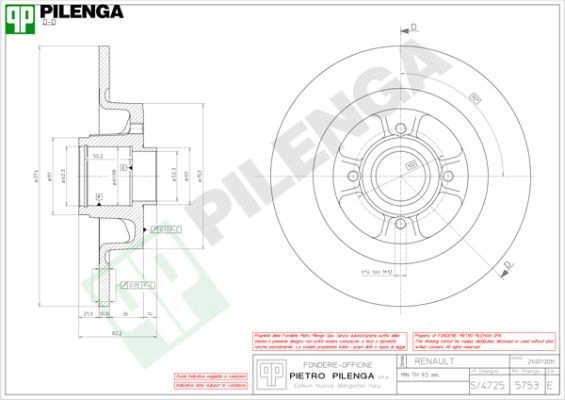 Тормозной диск PILENGA 0FF FG63 2363599 5753