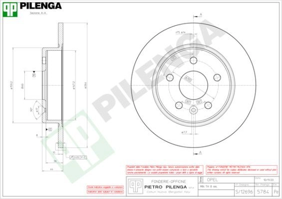 Тормозной диск PILENGA 5784 1440598101 VECIG Y