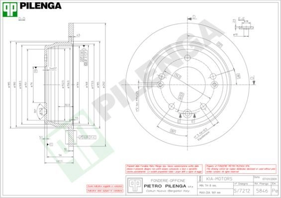 Тормозной диск PILENGA 5846 2363664 1V0E7 9