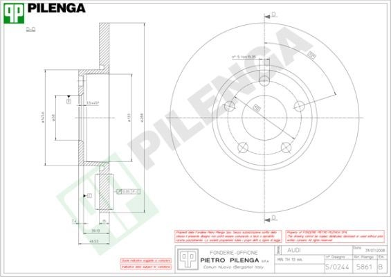 Тормозной диск PILENGA 2363674 H7MM P 5861