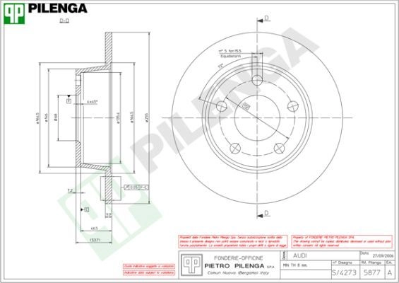 Тормозной диск PILENGA 2363688 5877 FP Q1VTM