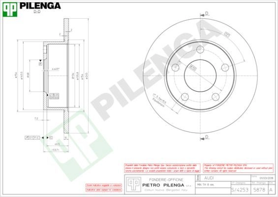 Тормозной диск PILENGA 2363689 5878 G 2X0AM
