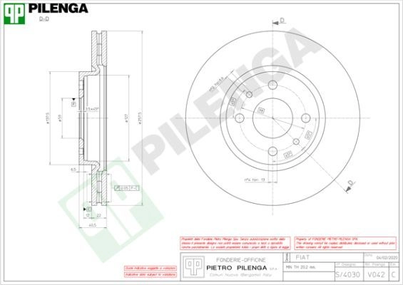 Тормозной диск PILENGA 2363797 0V F0P V042 изображение 0