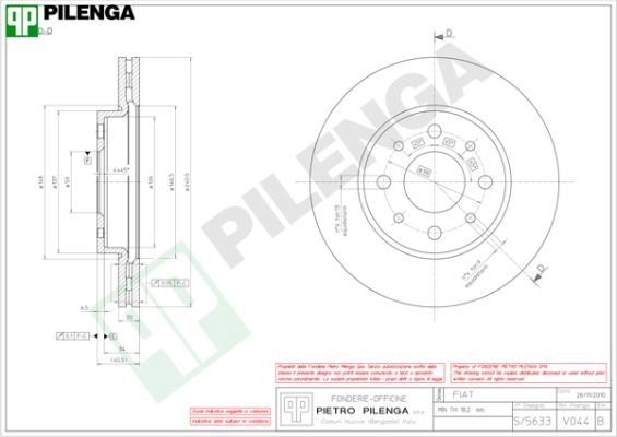 Тормозной диск PILENGA 2363799 9U VVJ5 V044 изображение 0
