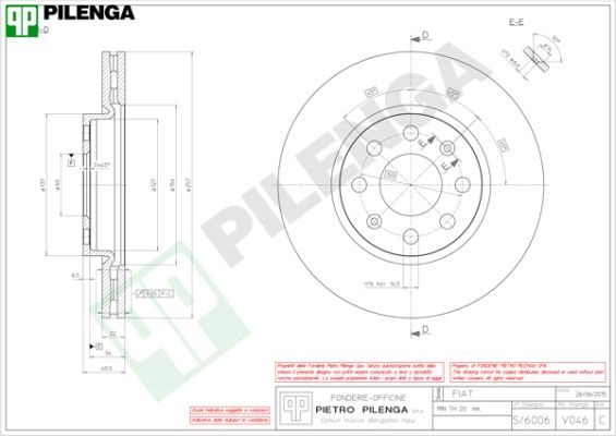 Тормозной диск PILENGA V046 2363801 HSC7GE Z изображение 0