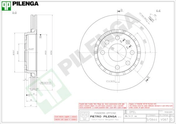 Тормозной диск PILENGA 1F V2GBP V067 2363821 изображение 0