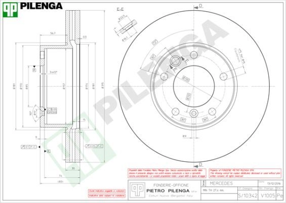 Тормозной диск PILENGA Y3XXT ZW V1005 2363853