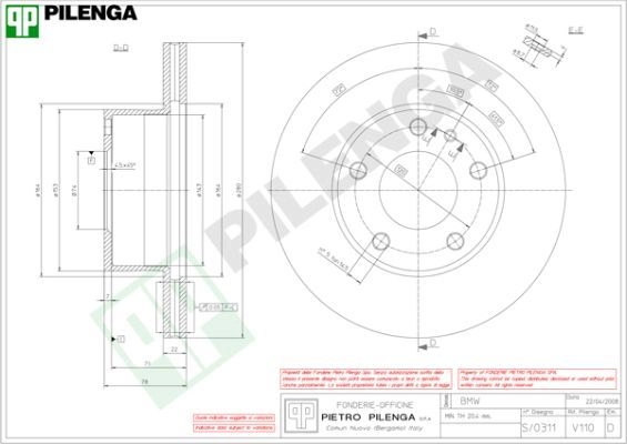 Тормозной диск PILENGA V110 YYD CVS 2363869