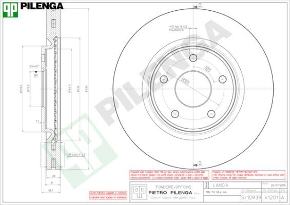 Тормозной диск PILENGA 2363883 V1201 KUGQ Q9C изображение 0