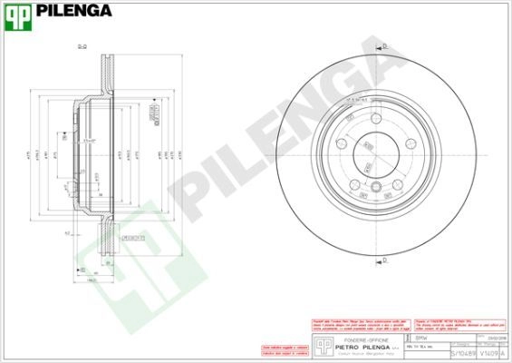 Тормозной диск PILENGA O9 OEOH V1409 2363911 изображение 0