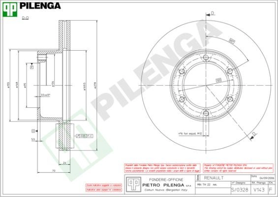 Тормозной диск PILENGA 58IF GG 2363919 V143 изображение 0