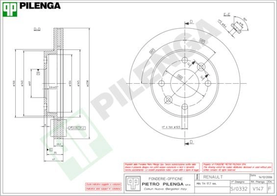 Тормозной диск PILENGA 2363923 V147 2PWB KO3