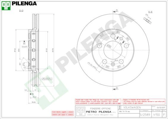 Тормозной диск PILENGA V150 2363926 0EHF R