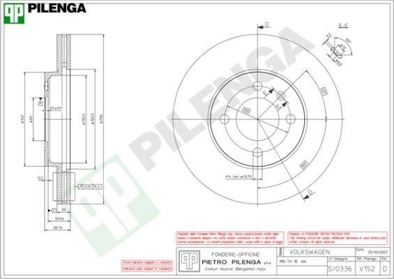 Тормозной диск PILENGA 2363939 V152 O3 3JP