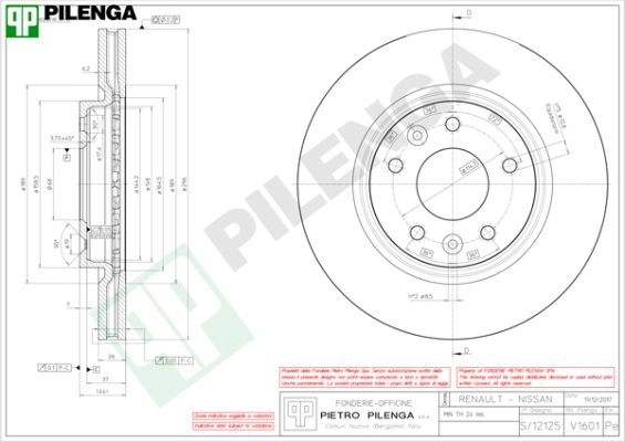 Тормозной диск PILENGA 8VXUY W2 V1601 2363953