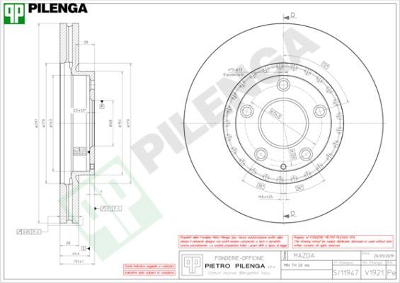 Тормозной диск PILENGA D OPLT 2364012 V1921 изображение 0