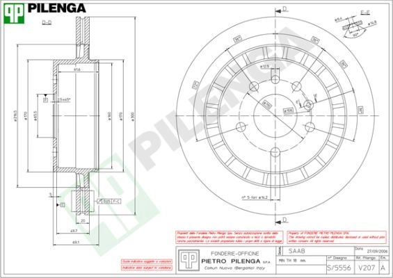 Тормозной диск PILENGA V207 3C3GLX E 2364029 изображение 0