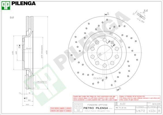 Тормозной диск PILENGA 2364044 4P GYKBM V224 изображение 0