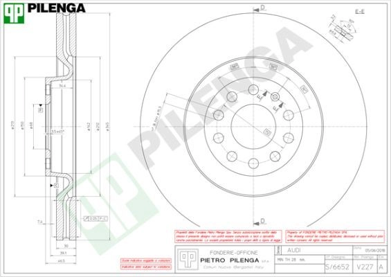 Тормозной диск PILENGA V227 35 1IQ 2364047 изображение 0