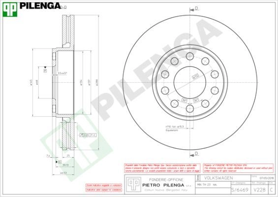 Тормозной диск PILENGA V228 NQX ZU 2364048