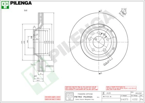 Тормозной диск PILENGA 2364052 7RPPG 8C V232