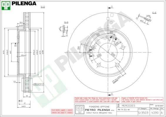 Тормозной диск PILENGA 2364101 P KEO9 V290