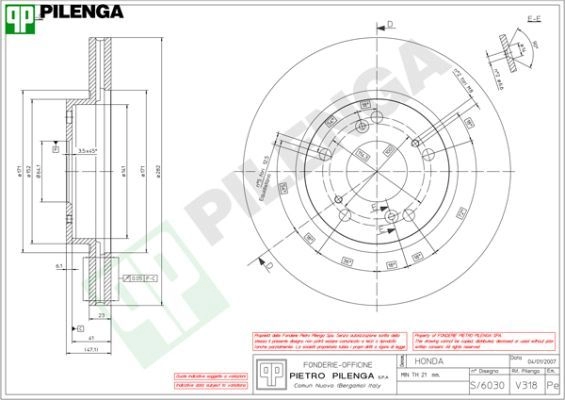 Тормозной диск PILENGA HUN K1 2364126 V318