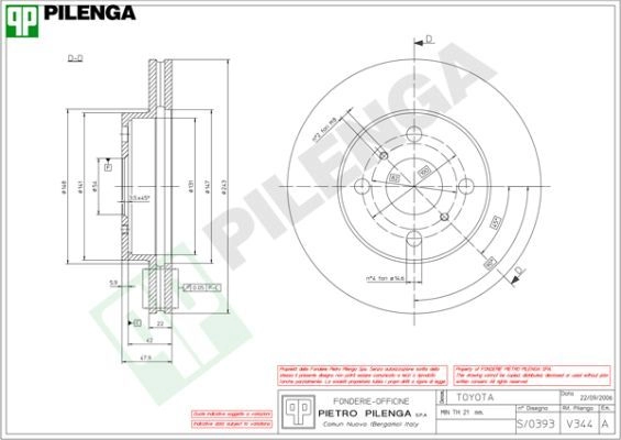 Тормозной диск PILENGA 2364146 V344 CD JCE20 изображение 0