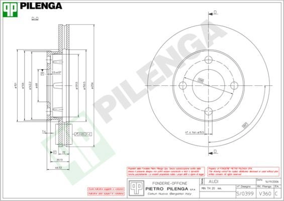 Тормозной диск PILENGA T JMJS 2364160 V360 изображение 0