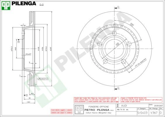 Тормозной диск PILENGA 2364165 V367 7 1XGHF