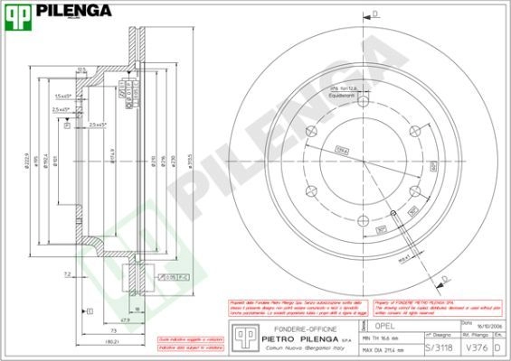 Тормозной диск PILENGA 2364174 G7QM Q V376