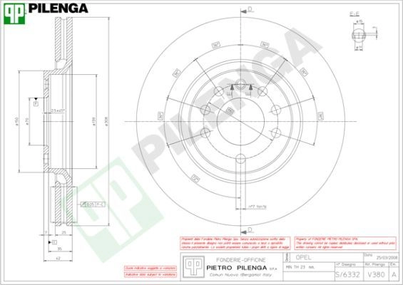 Тормозной диск PILENGA N0A7 IQ5 V380 2364178 изображение 0